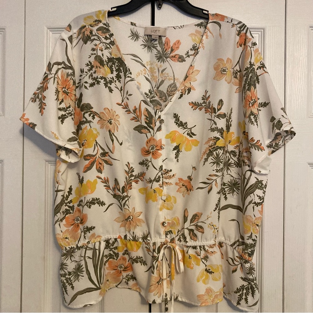 LOFT Floral Blouse - White, Yellow, Orange, Green